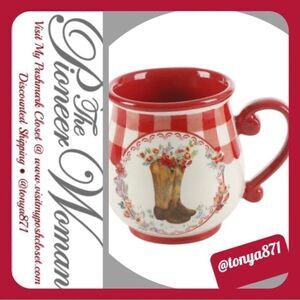 🦋 New Pioneer Woman Novelty Cowboy Boot Floral Red Gingham 16-oz Mug